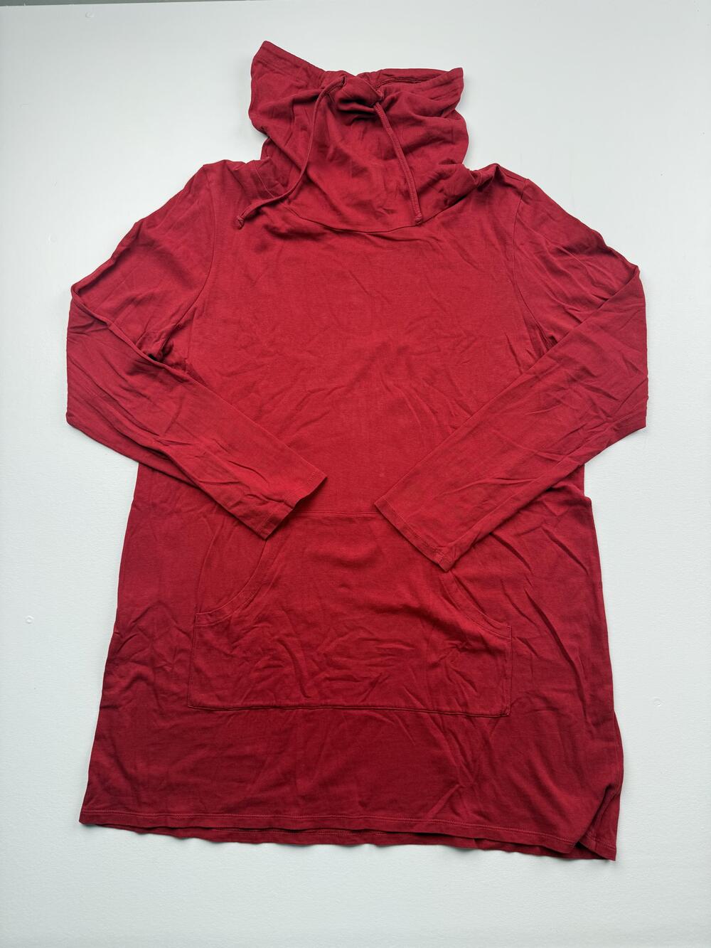 J. Jill Pure Jill Shirt Womens Large Red Cowl Neck Long Sleeve Hooded Tunic Top